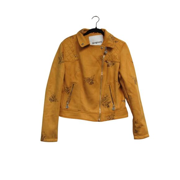 Desigual Yellow Floral Biker Jacket Size 38 - Picture 1 of 5